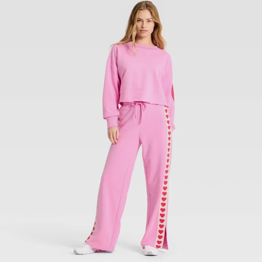 JoyLab Pink Wide-Leg Lounge Pants with Heart Stripe